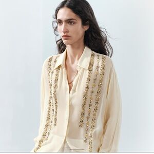 Sale New Zara oversized sequin embellished shirt